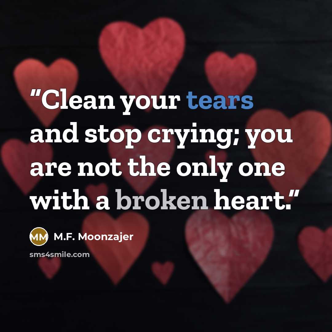 “Clean your tears and stop crying; you are not the only one with a broken heart.” quote by M.F. Moonzajer