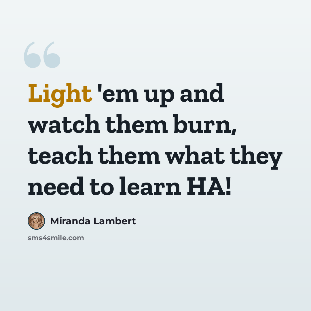 “Light 'em up and watch them burn, teach them what they need to learn HA!” quote by Miranda Lambert