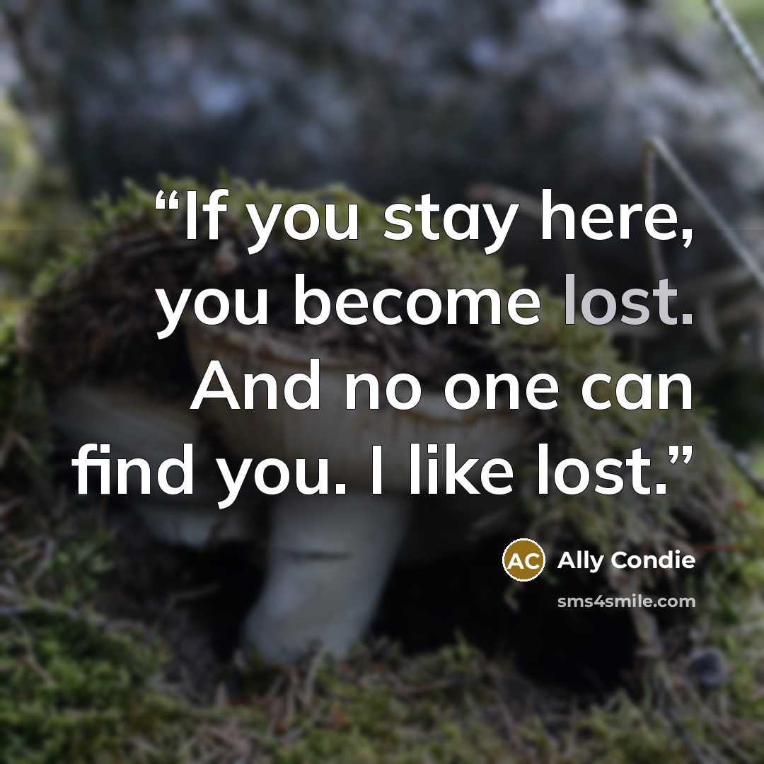 “If you stay here, you become lost. And no one can find you. I like lost.” quote by Ally Condie