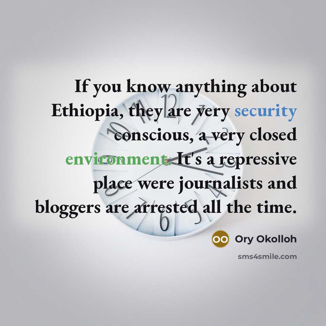 “If you know anything about Ethiopia, they are very security conscious, a very closed environment. It's a repressive place were journalists and bloggers are arrested all the time.” quote by Ory Okolloh