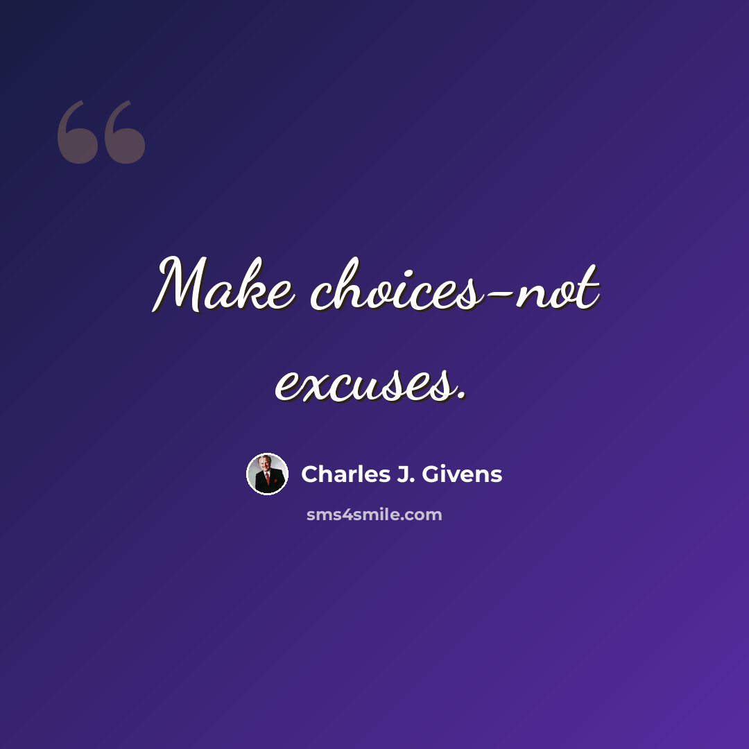 “Make choices-not excuses.” quote by Charles J. Givens