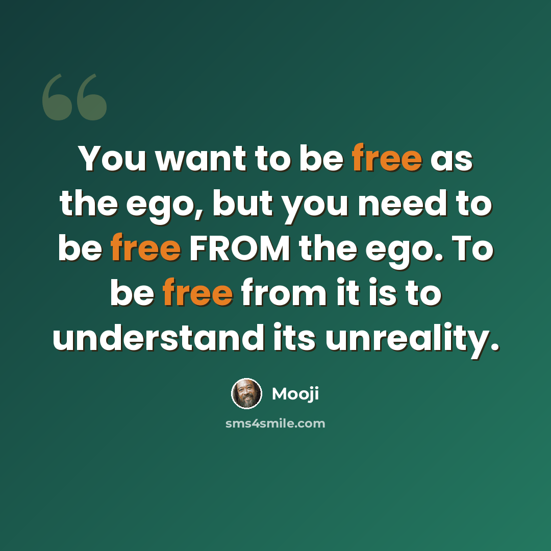 “You want to be free as the ego, but you need to be free FROM the ego. To be free from it is to understand its unreality.” quote by Mooji