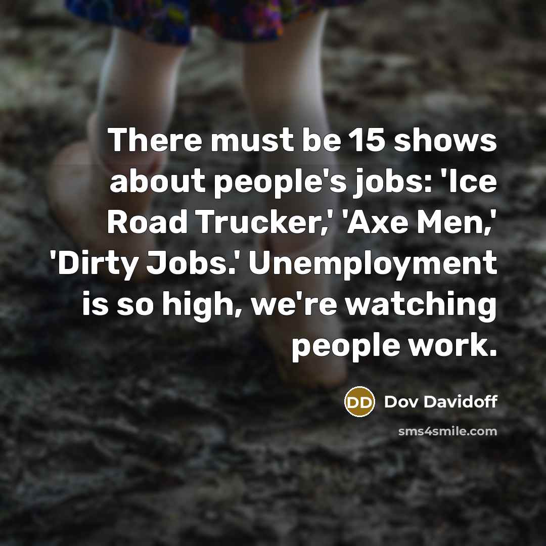“There must be 15 shows about people's jobs: 'Ice Road Trucker,' 'Axe Men,' 'Dirty Jobs.' Unemployment is so high, we're watching people work.” quote by Dov Davidoff