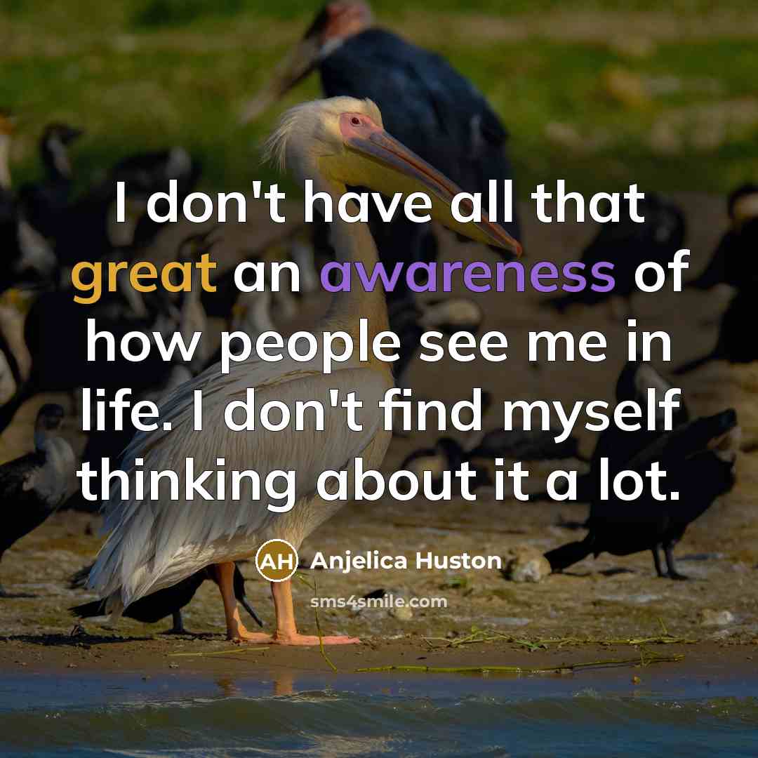 “I don't have all that great an awareness of how people see me in life. I don't find myself thinking about it a lot.” quote by Anjelica Huston