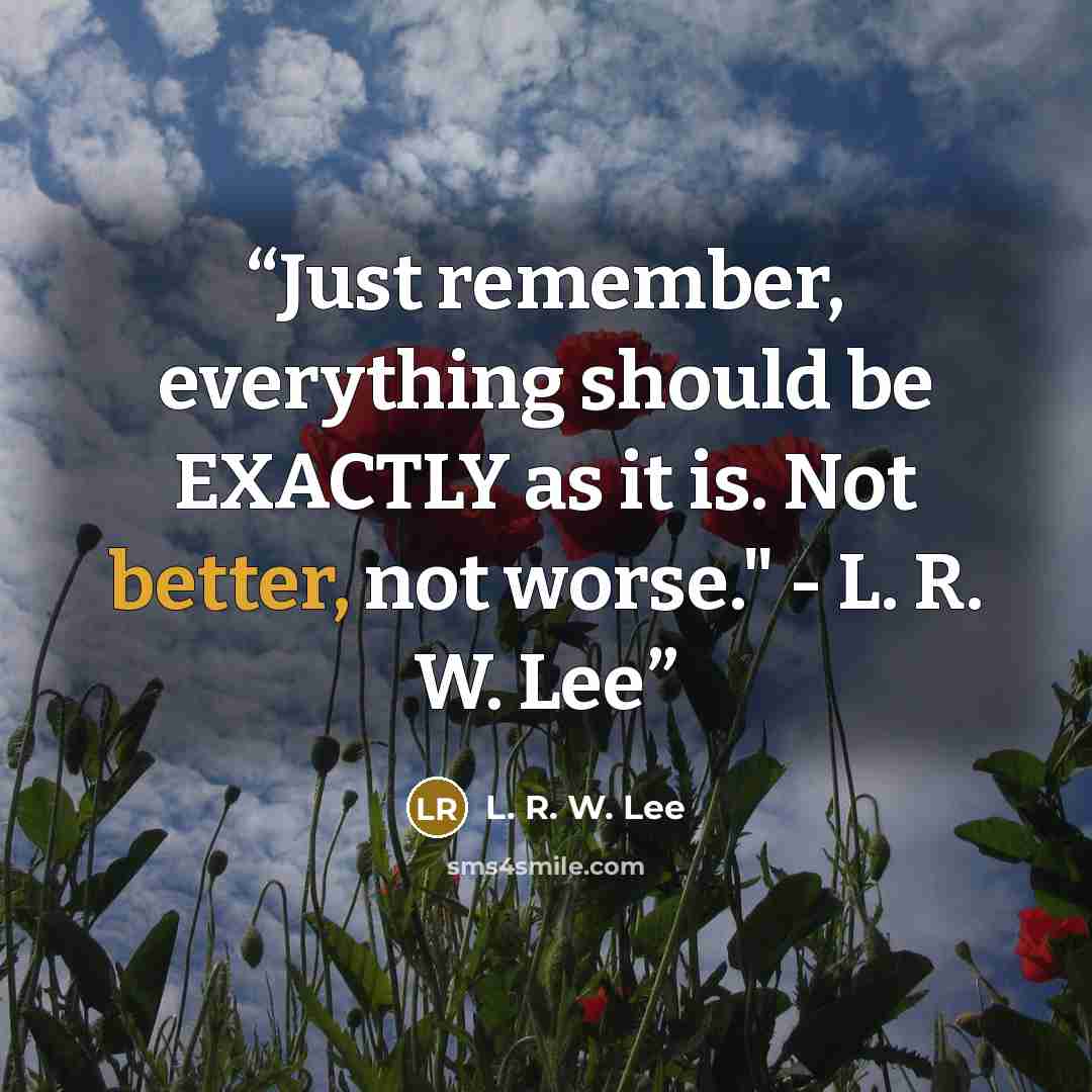“Just remember, everything should be EXACTLY as it is. Not better, not worse." - L. R. W. Lee” quote by L. R. W. Lee