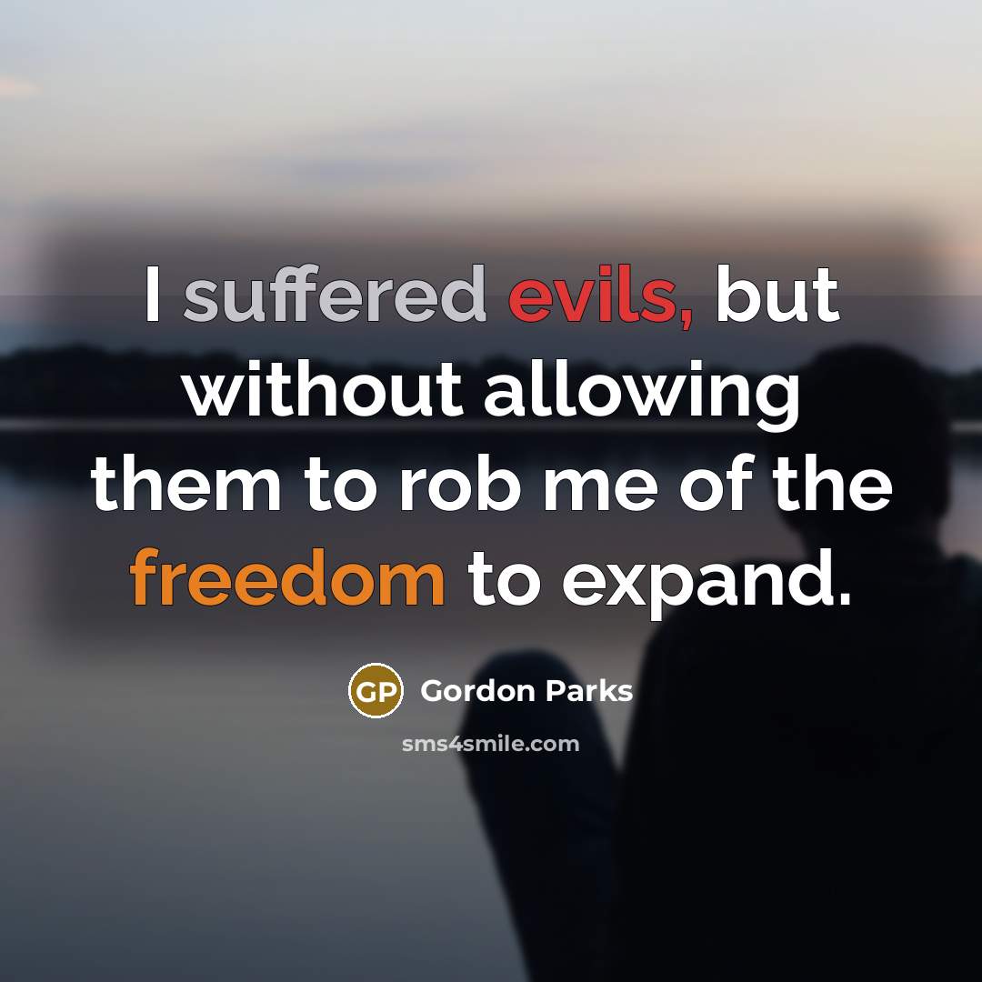 “I suffered evils, but without allowing them to rob me of the freedom to expand.” quote by Gordon Parks