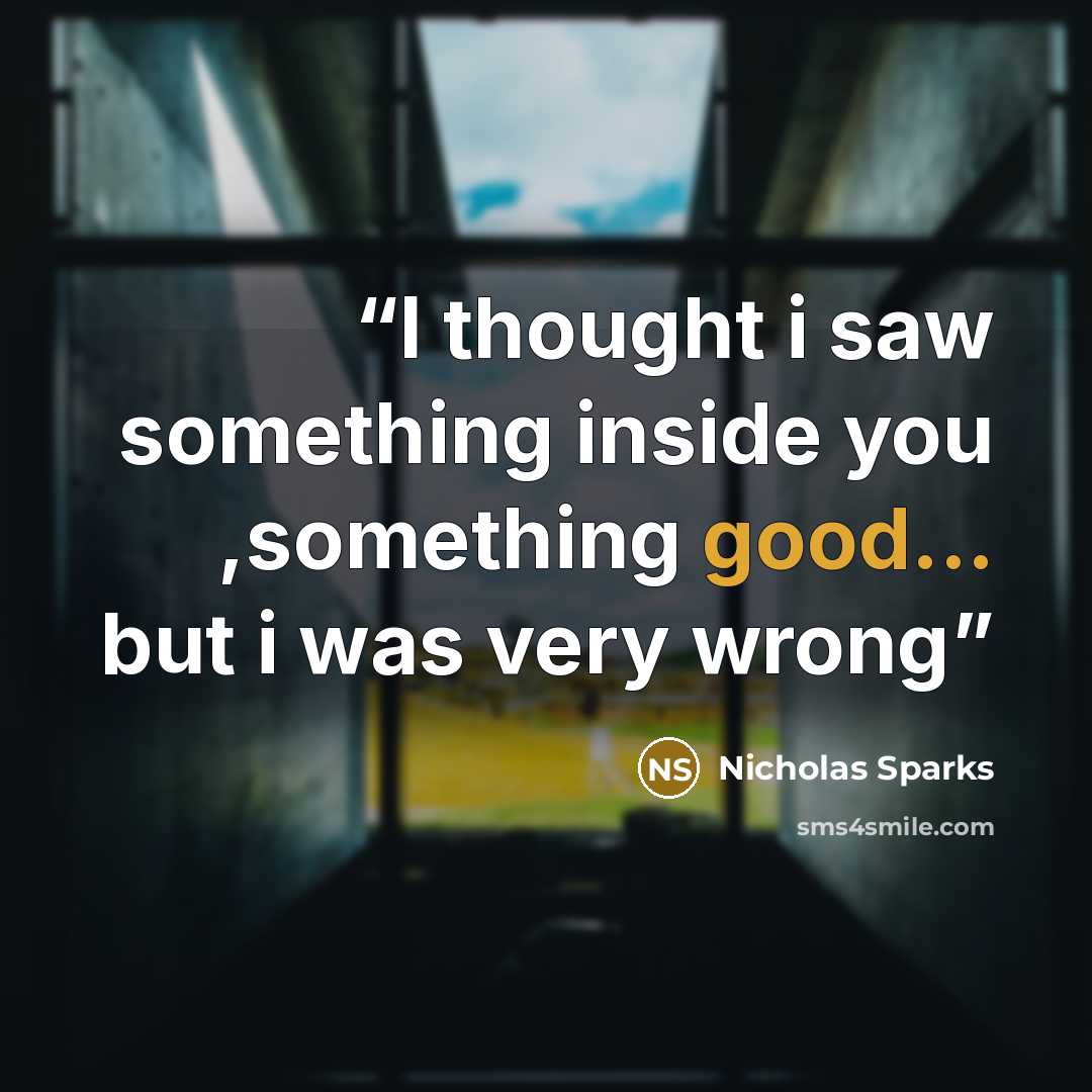 “I thought i saw something inside you ,something good... but i was very wrong” quote by Nicholas Sparks