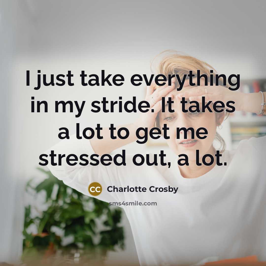 “I just take everything in my stride. It takes a lot to get me stressed out, a lot.” quote by Charlotte Crosby