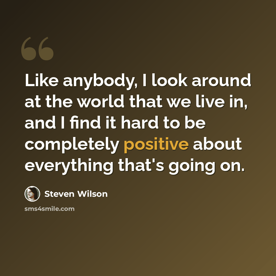 “Like anybody, I look around at the world that we live in, and I find it hard to be completely positive about everything that's going on.” quote by Steven Wilson