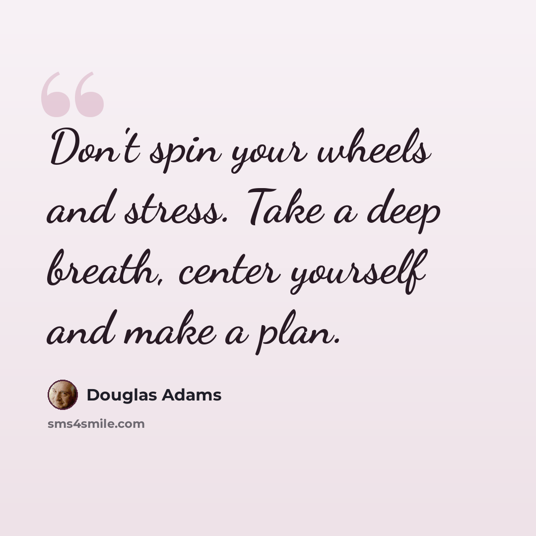 “Don't spin your wheels and stress. Take a deep breath, center yourself and make a plan.” quote by Douglas Adams