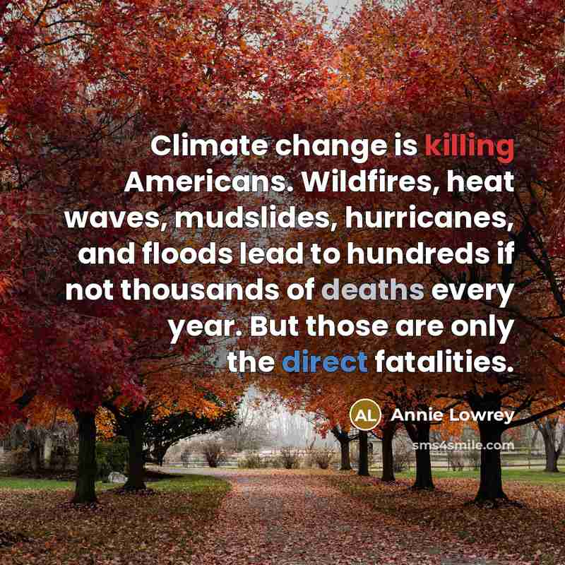 “Climate change is killing Americans. Wildfires, heat waves, mudslides, hurricanes, and floods lead to hundreds if not thousands of deaths every year. But those are only the direct fatalities.” quote by Annie Lowrey