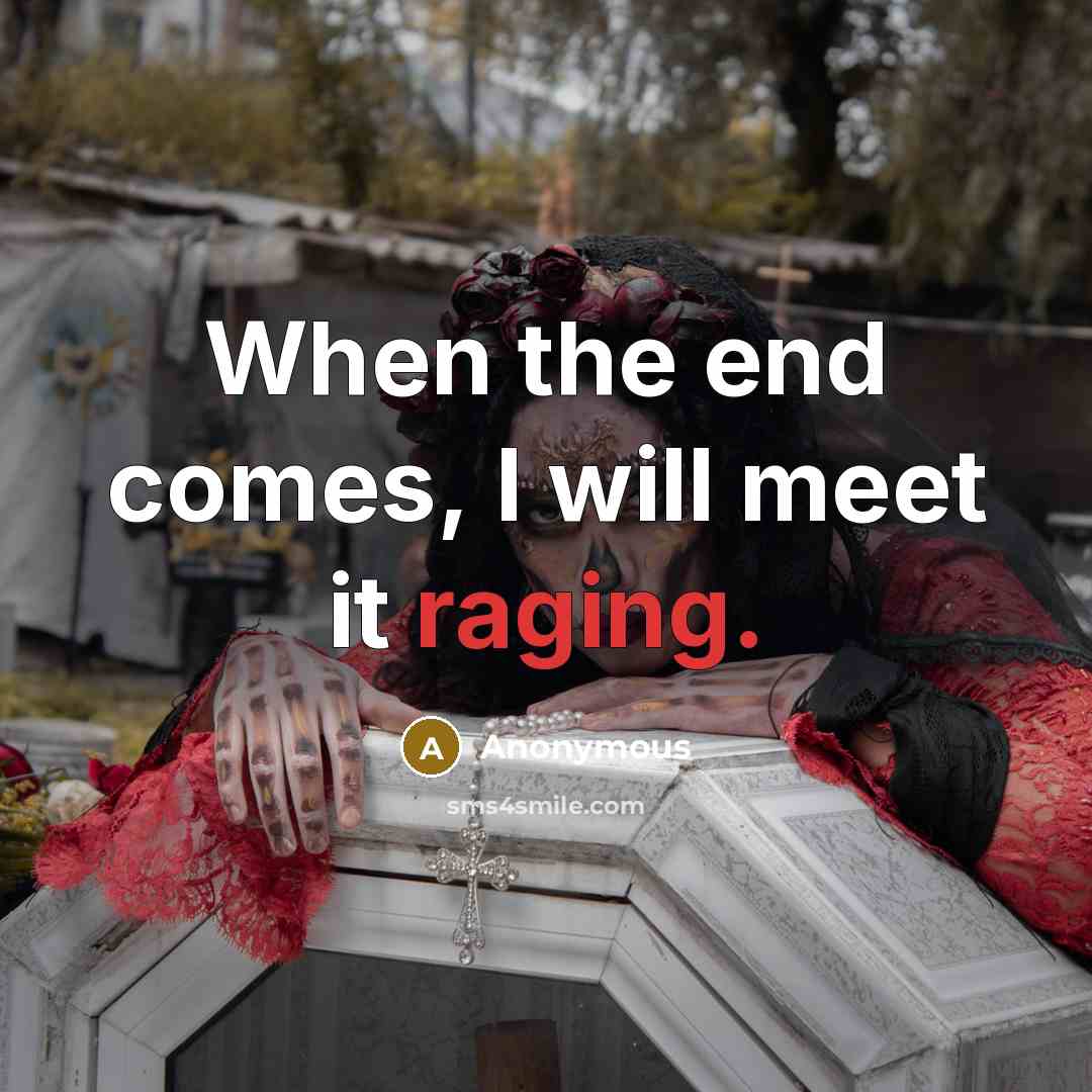 “When the end comes, I will meet it raging.” quote by Anonymous