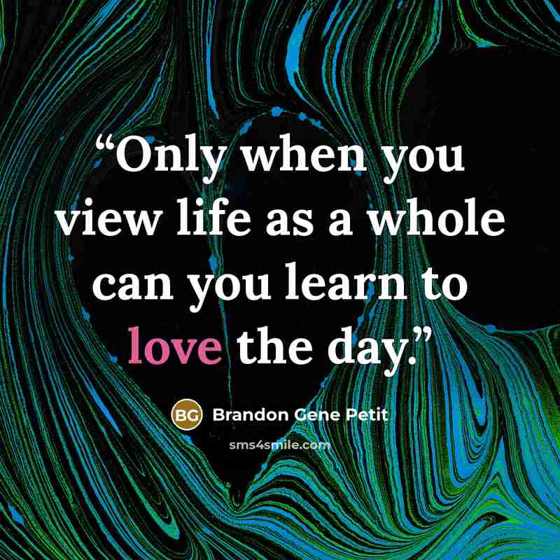 “Only when you view life as a whole can you learn to love the day.” quote by Brandon Gene Petit