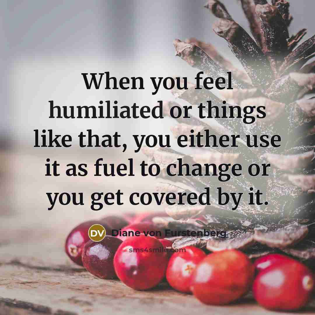 “When you feel humiliated or things like that, you either use it as fuel to change or you get covered by it.” quote by Diane von Furstenberg