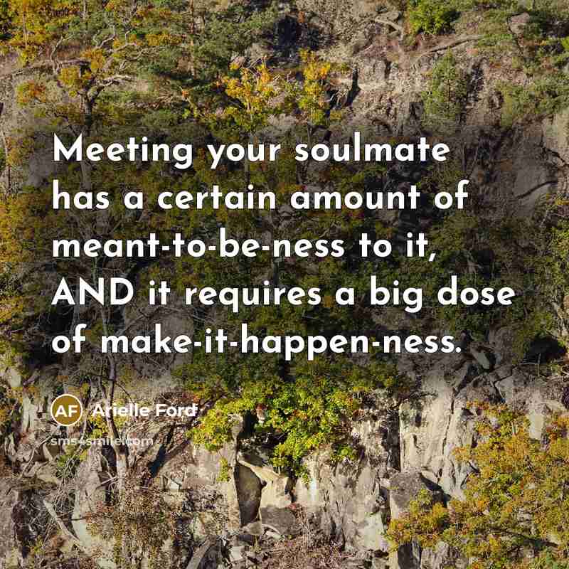 “Meeting your soulmate has a certain amount of meant-to-be-ness to it, AND it requires a big dose of make-it-happen-ness.” quote by Arielle Ford