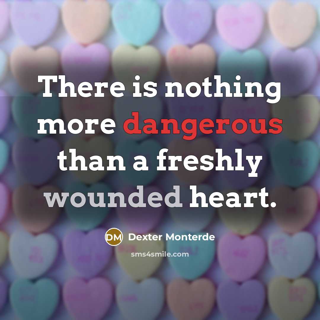 “There is nothing more dangerous than a freshly wounded heart.” quote by Dexter Monterde