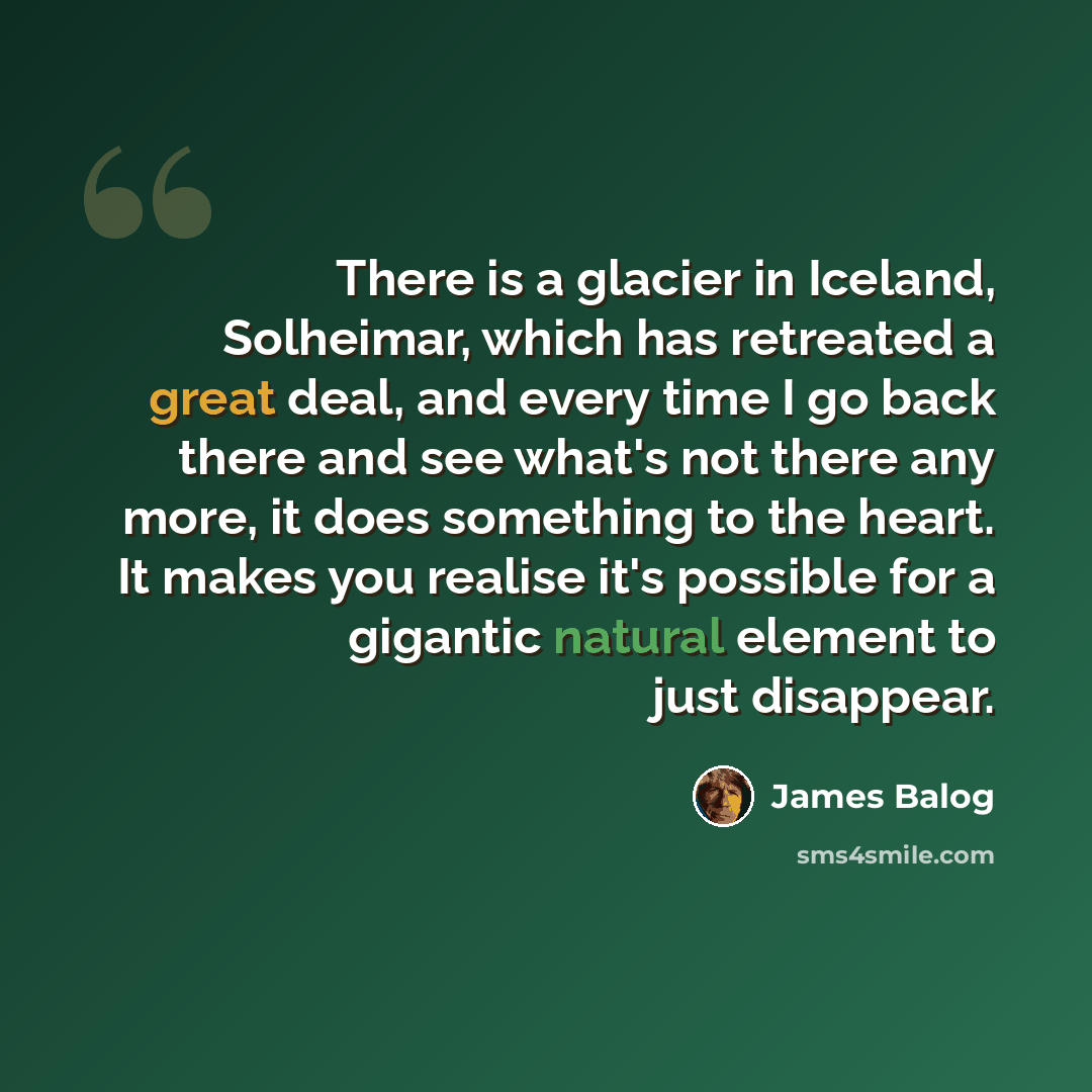 “There is a glacier in Iceland, Solheimar, which has retreated a great deal, and every time I go back there and see what's not there any more, it does something to the heart. It makes you realise it's possible for a gigantic natural element to just disappear.” quote by James Balog