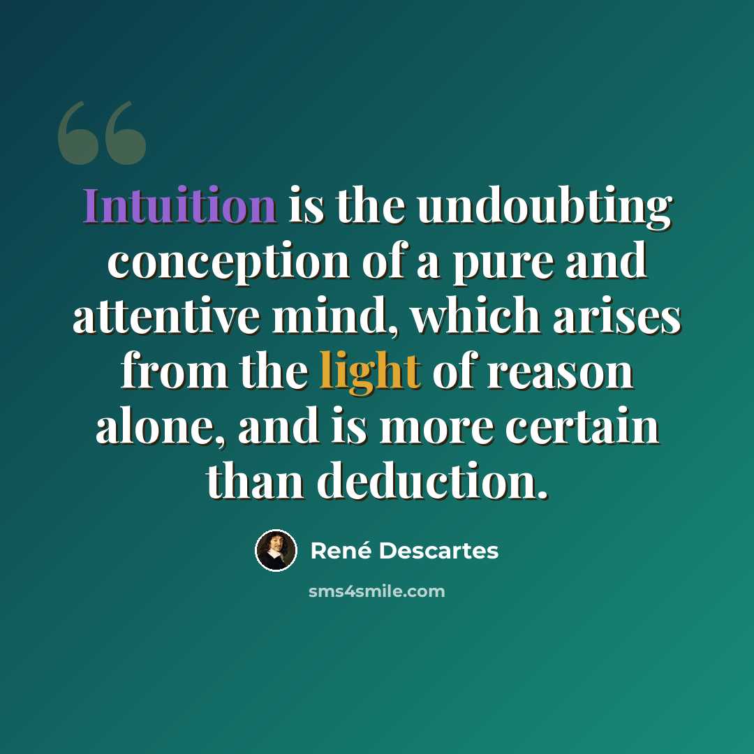 “Intuition is the undoubting conception of a pure and attentive mind, which arises from the light of reason alone, and is more certain than deduction.” quote by Rene Descartes