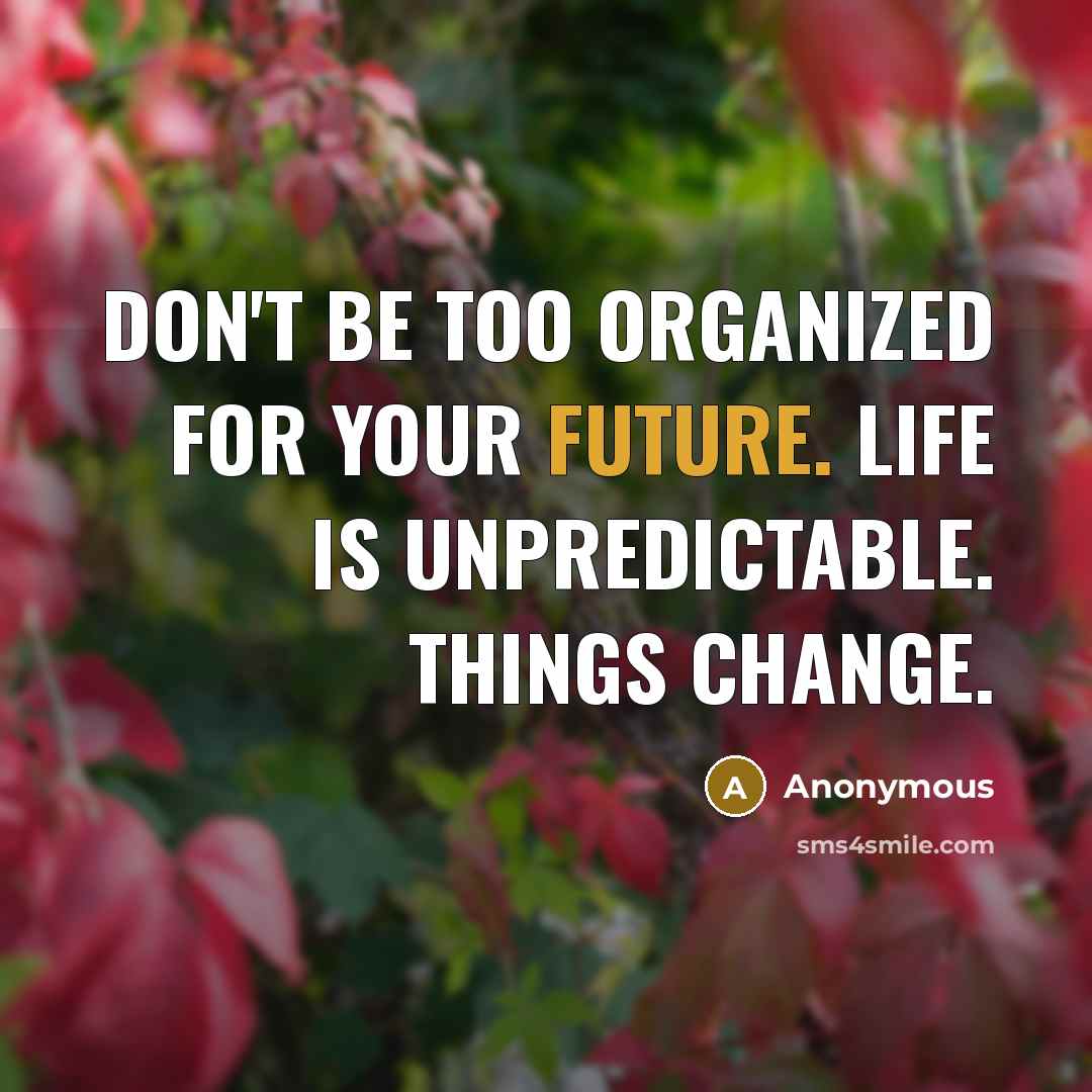 “Don't be too organized for your future. Life is unpredictable. Things change.” quote by Anonymous