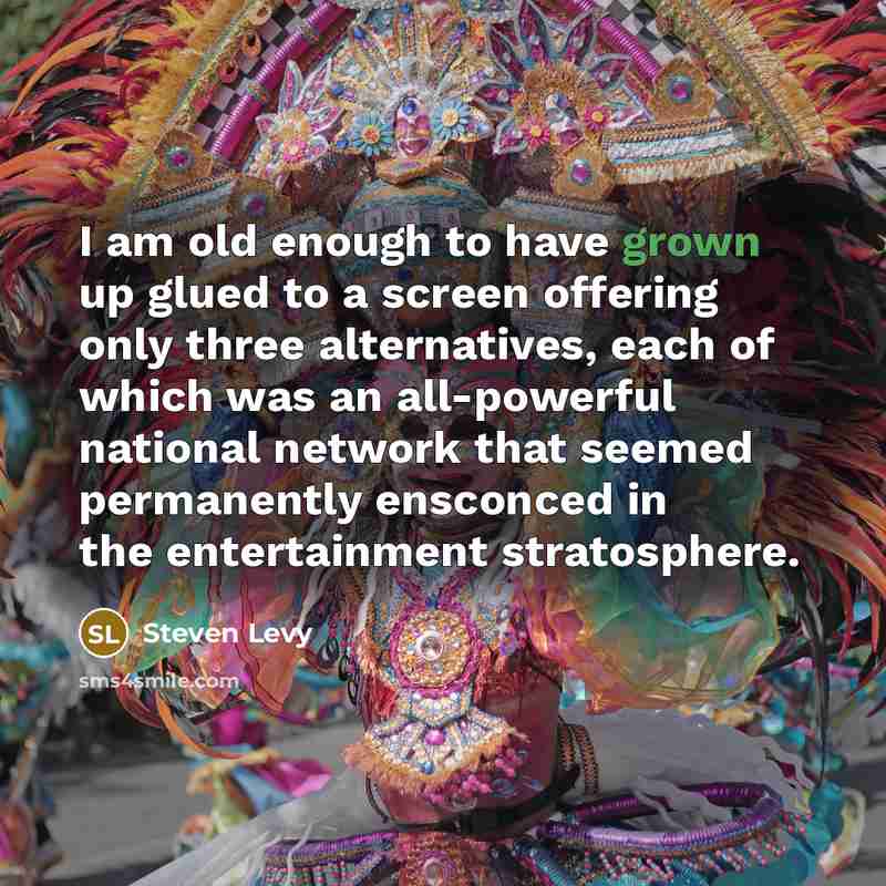 “I am old enough to have grown up glued to a screen offering only three alternatives, each of which was an all-powerful national network that seemed permanently ensconced in the entertainment stratosphere.” quote by Steven Levy