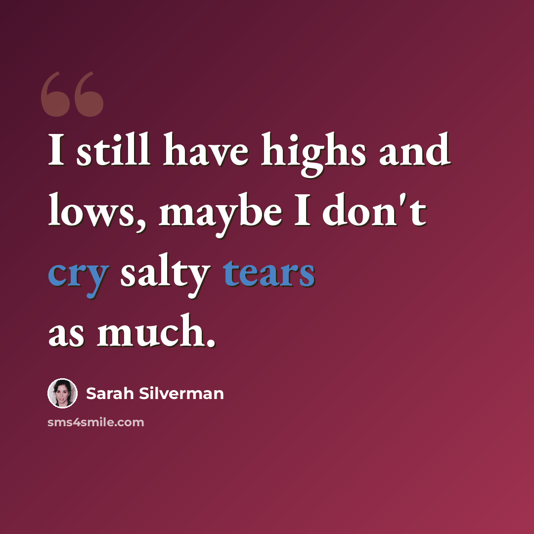 “I still have highs and lows, maybe I don't cry salty tears as much.” quote by Sarah Silverman