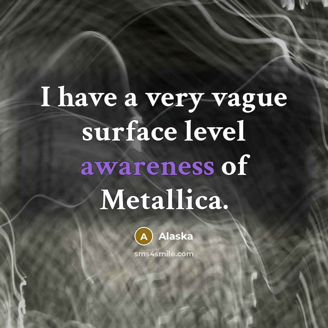 “I have a very vague surface level awareness of Metallica.” quote by Alaska