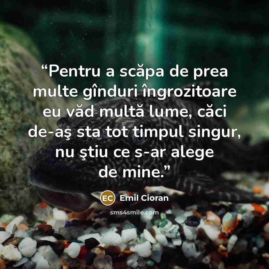 “Pentru a scăpa de prea multe gînduri îngrozitoare eu văd multă lume, căci de-aş sta tot timpul singur, nu ştiu ce s-ar alege de mine.” quote by Emil Cioran