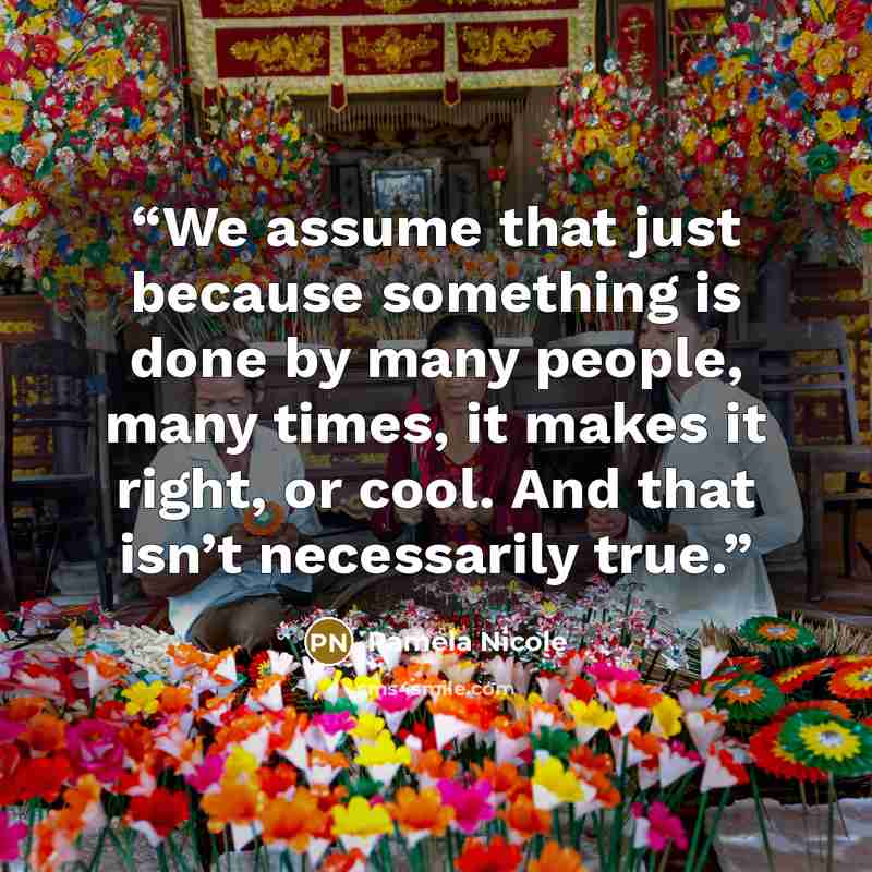 “We assume that just because something is done by many people, many times, it makes it right, or cool. And that isn’t necessarily true.” quote by Pamela Nicole
