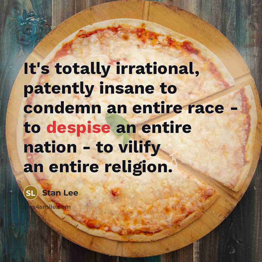 “It's totally irrational, patently insane to condemn an entire race - to despise an entire nation - to vilify an entire religion.” quote by Stan Lee