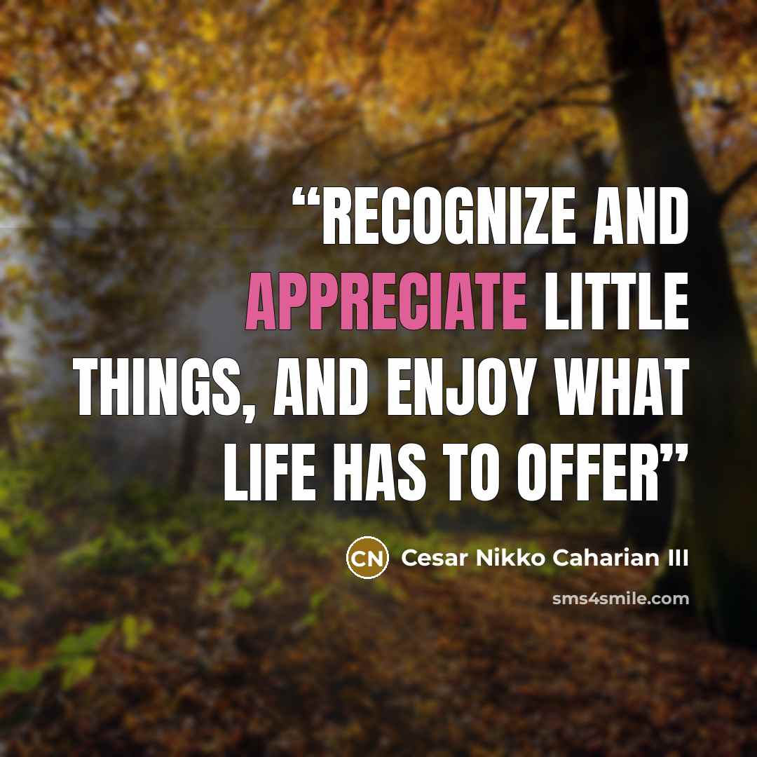 “Recognize and appreciate little things, and enjoy what Life has to offer” quote by Cesar Nikko Caharian III