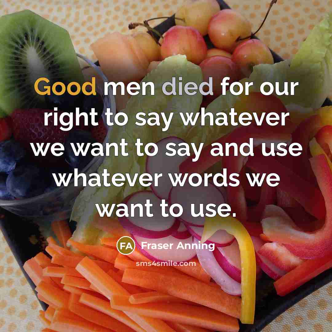 “Good men died for our right to say whatever we want to say and use whatever words we want to use.” quote by Fraser Anning