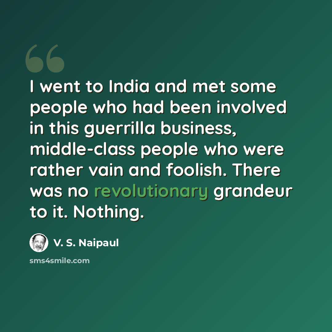 “I went to India and met some people who had been involved in this guerrilla business, middle-class people who were rather vain and foolish. There was no revolutionary grandeur to it. Nothing.” quote by V. S. Naipaul
