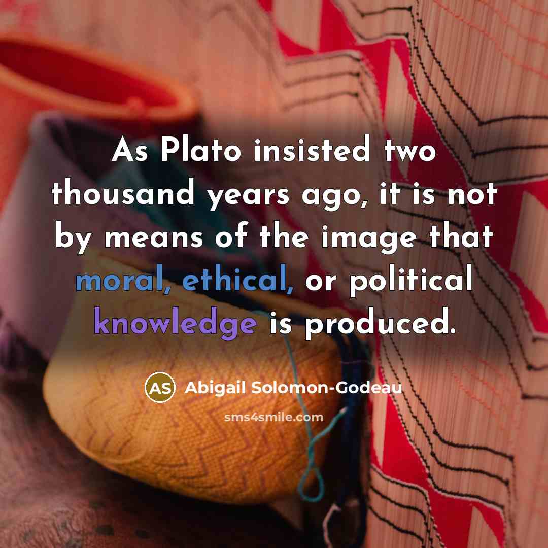 “As Plato insisted two thousand years ago, it is not by means of the image that moral, ethical, or political knowledge is produced.” quote by Abigail Solomon-Godeau