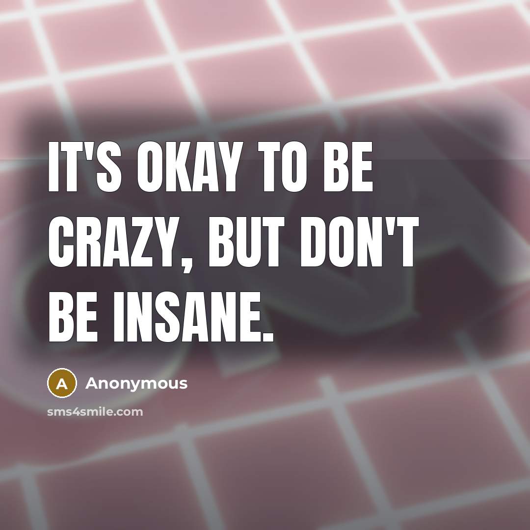 “It's okay to be crazy, but don't be insane.” quote by Anonymous