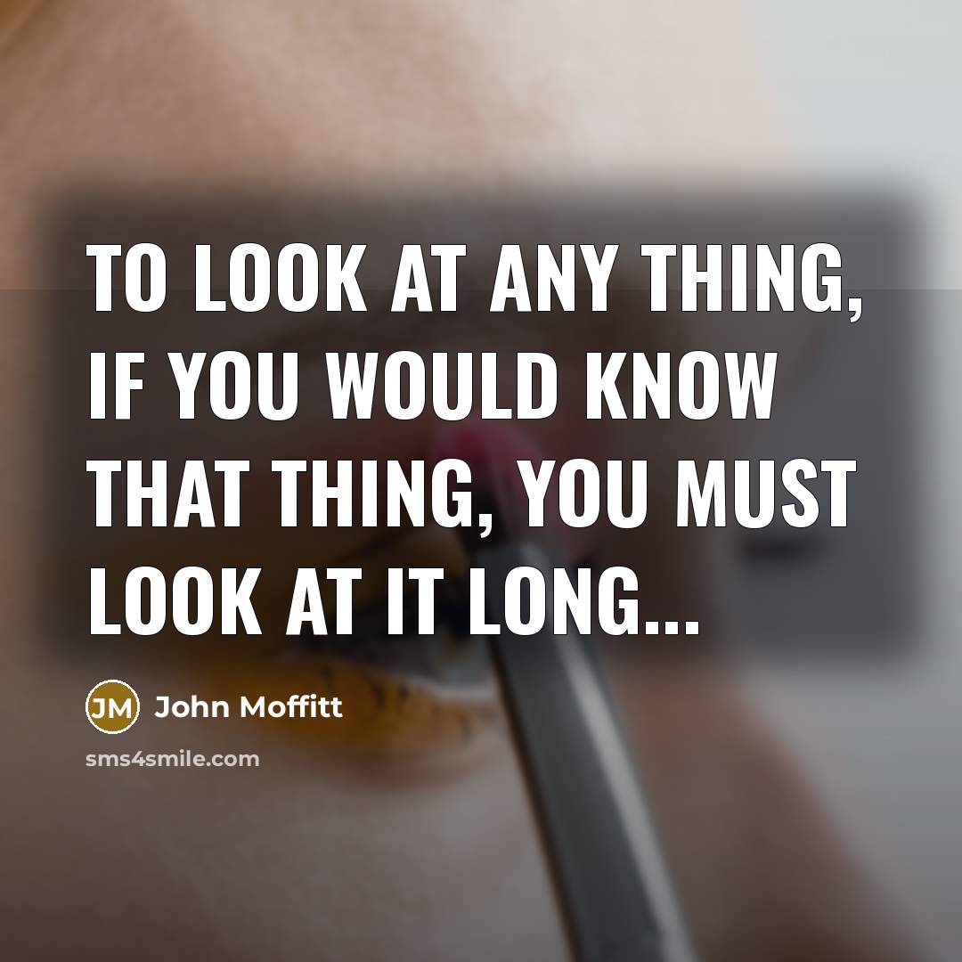 “To look at any thing, If you would know that thing, You must look at it long...” quote by John Moffitt