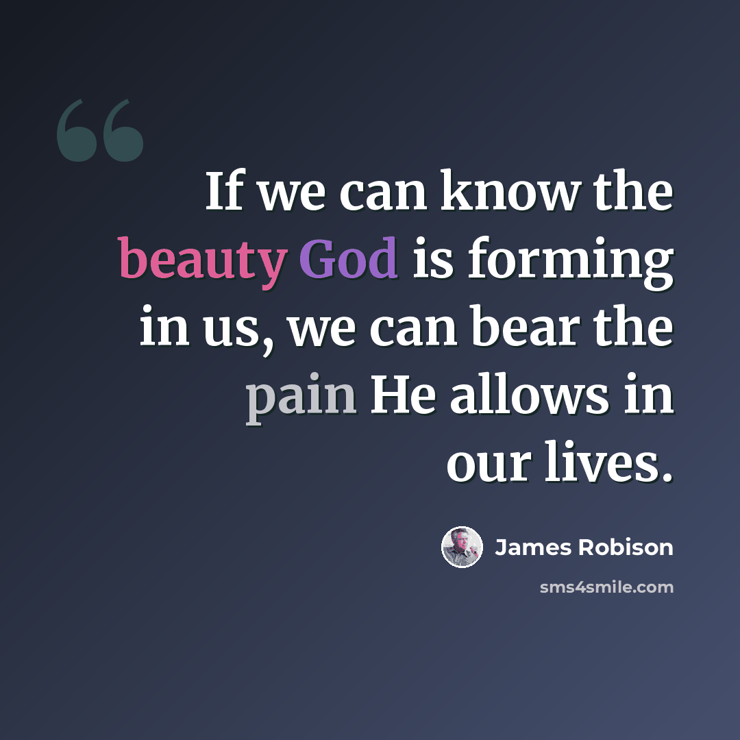 “If we can know the beauty God is forming in us, we can bear the pain He allows in our lives.” quote by James Robison