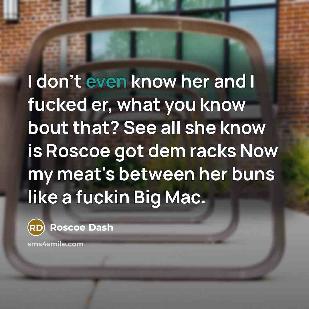 “I don't even know her and I fucked er, what you know bout that? See all she know is Roscoe got dem racks Now my meat's between her buns like a fuckin Big Mac.” quote by Roscoe Dash