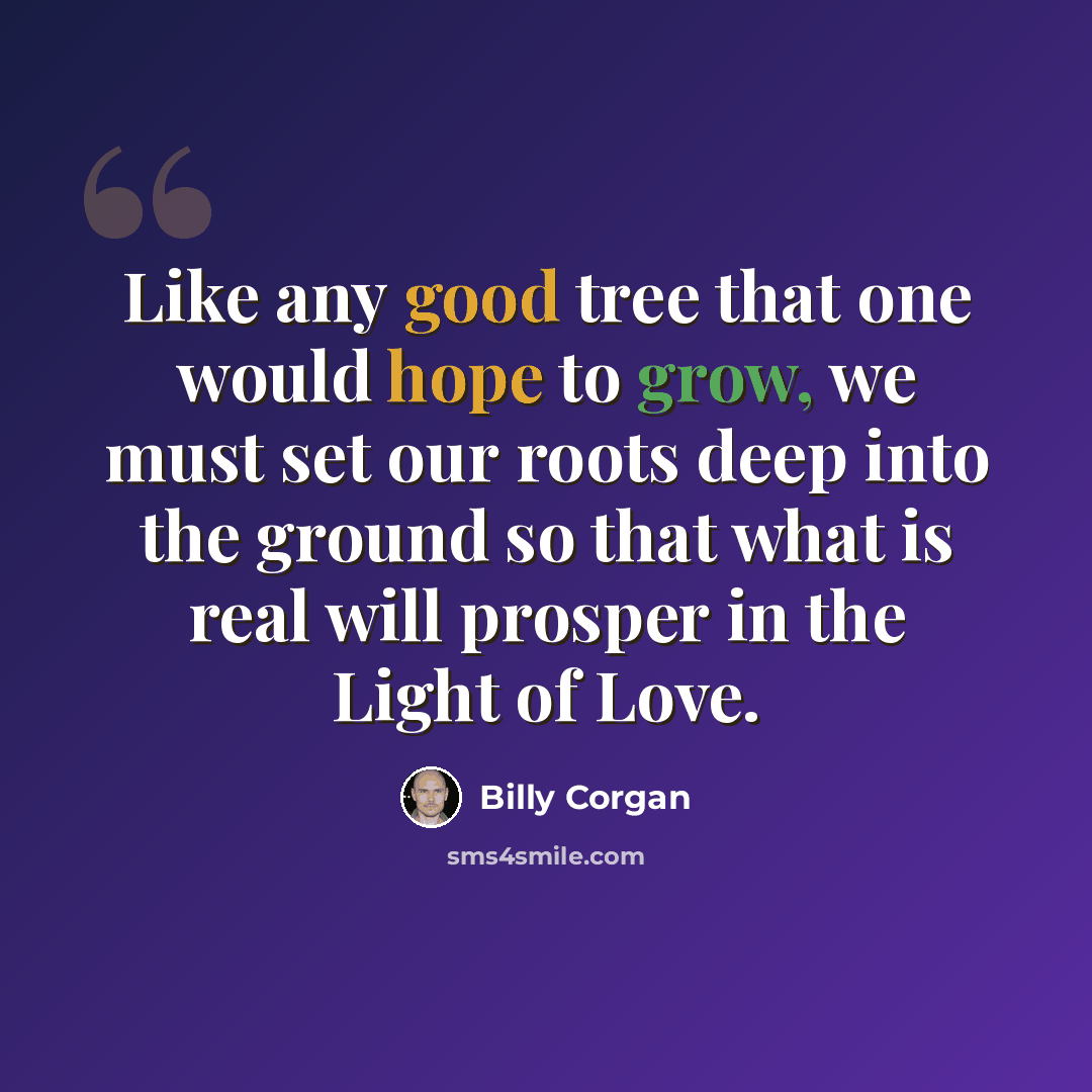 “Like any good tree that one would hope to grow, we must set our roots deep into the ground so that what is real will prosper in the Light of Love.” quote by Billy Corgan