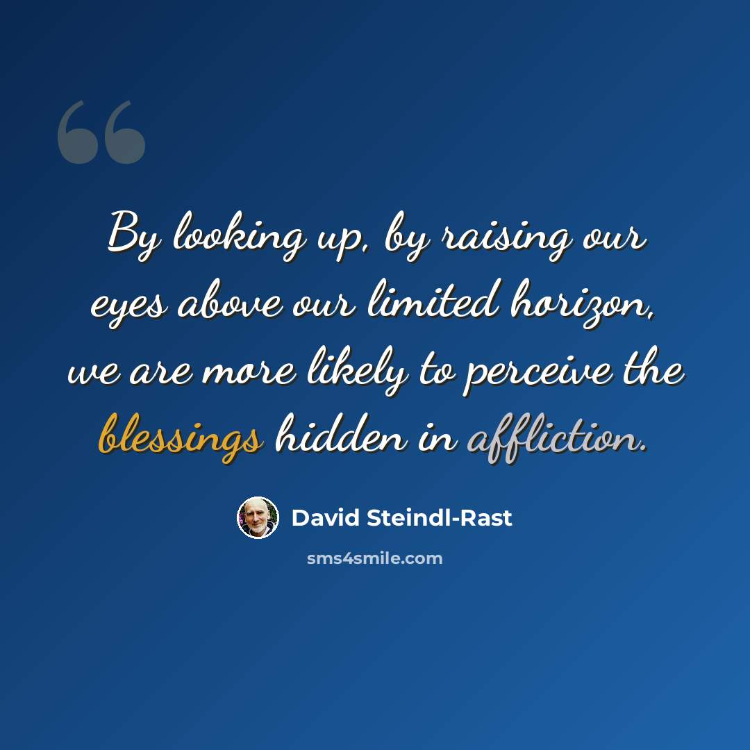 “By looking up, by raising our eyes above our limited horizon, we are more likely to perceive the blessings hidden in affliction.” quote by David Steindl-Rast