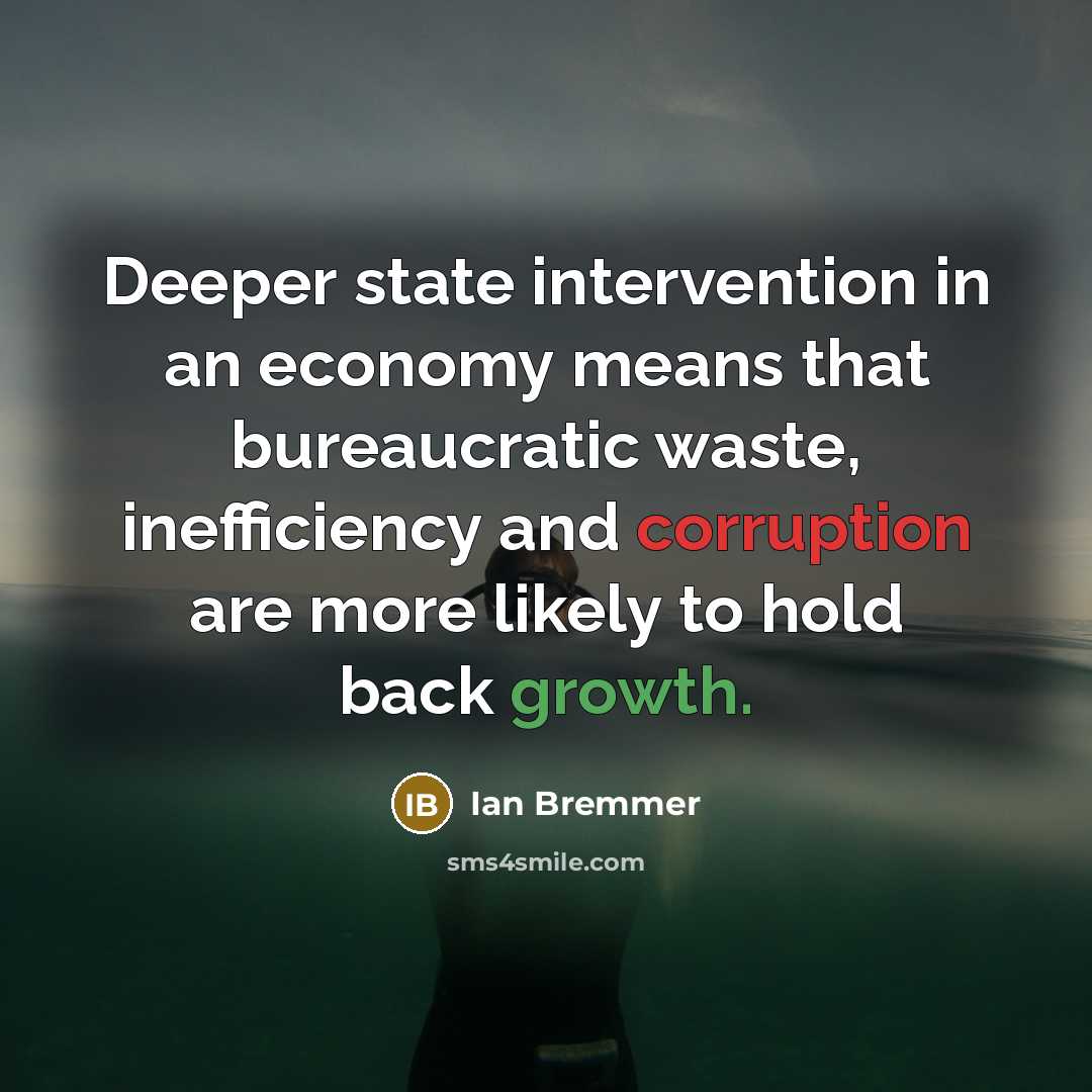 “Deeper state intervention in an economy means that bureaucratic waste, inefficiency and corruption are more likely to hold back growth.” quote by Ian Bremmer