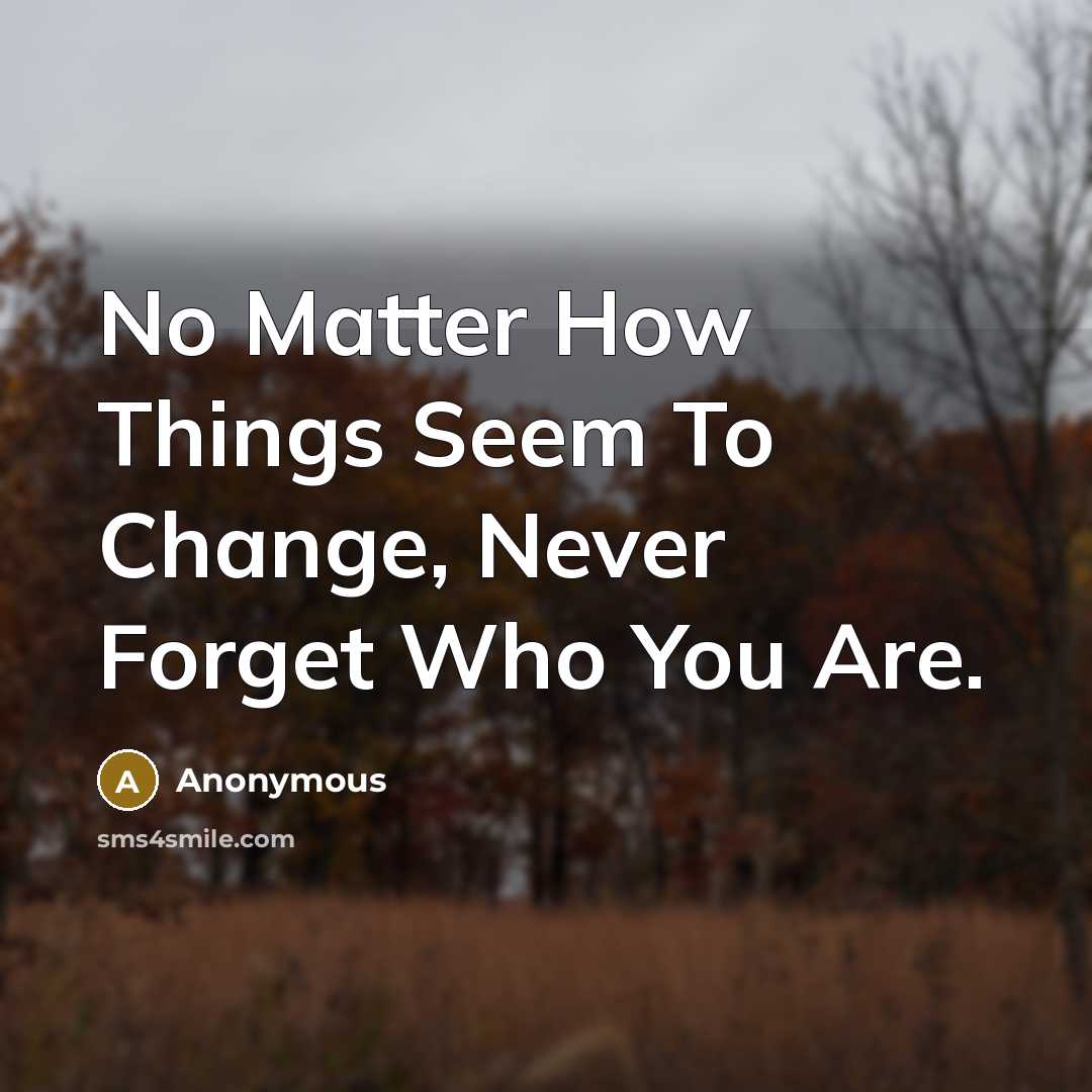 “No Matter How Things Seem To Change, Never Forget Who You Are.” quote by Anonymous
