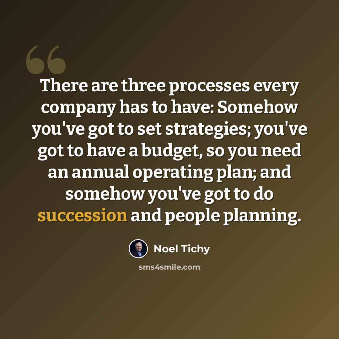 “There are three processes every company has to have: Somehow you've got to set strategies; you've got to have a budget, so you need an annual operating plan; and somehow you've got to do succession and people planning.” quote by Noel Tichy