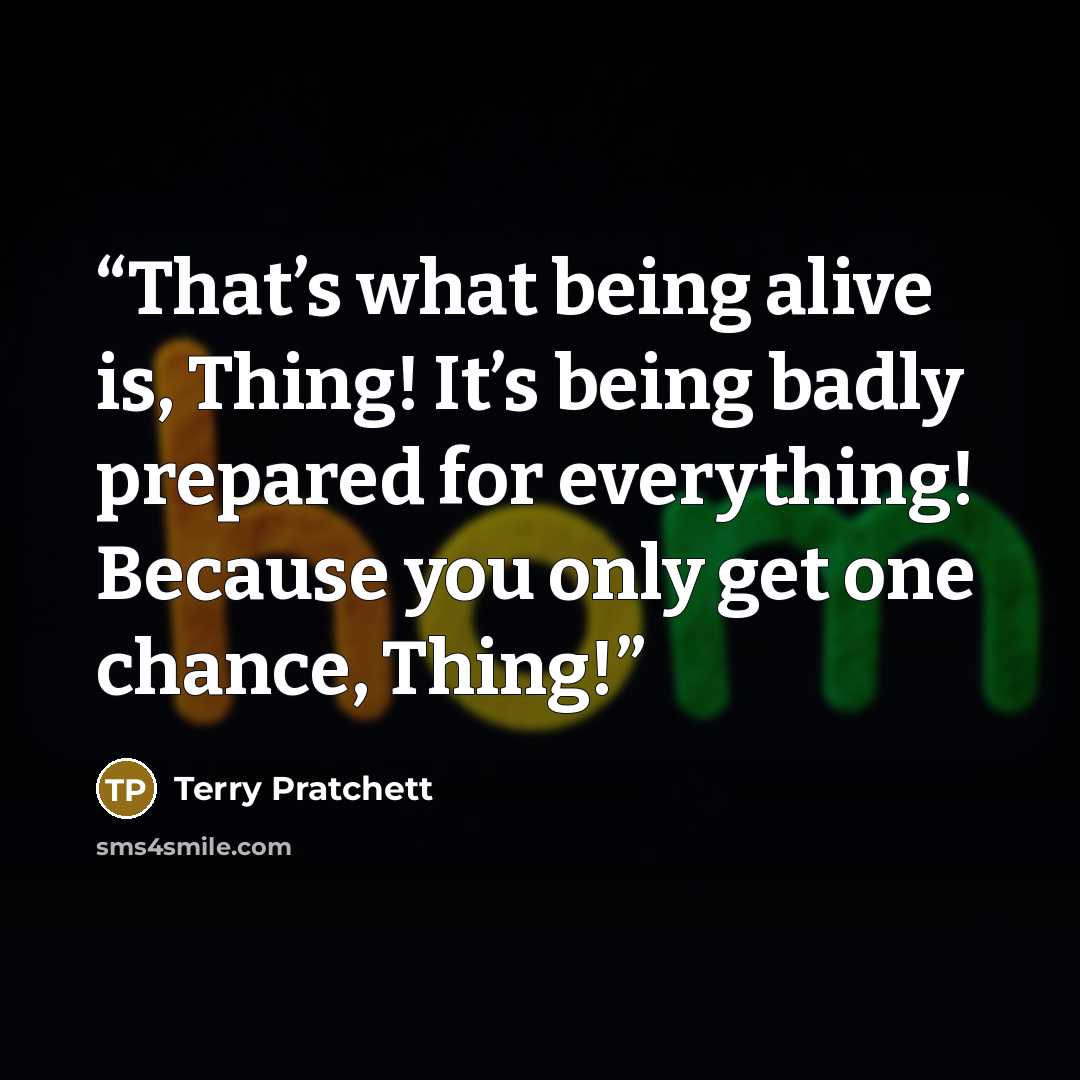 “That’s what being alive is, Thing! It’s being badly prepared for everything! Because you only get one chance, Thing!” quote by Terry Pratchett