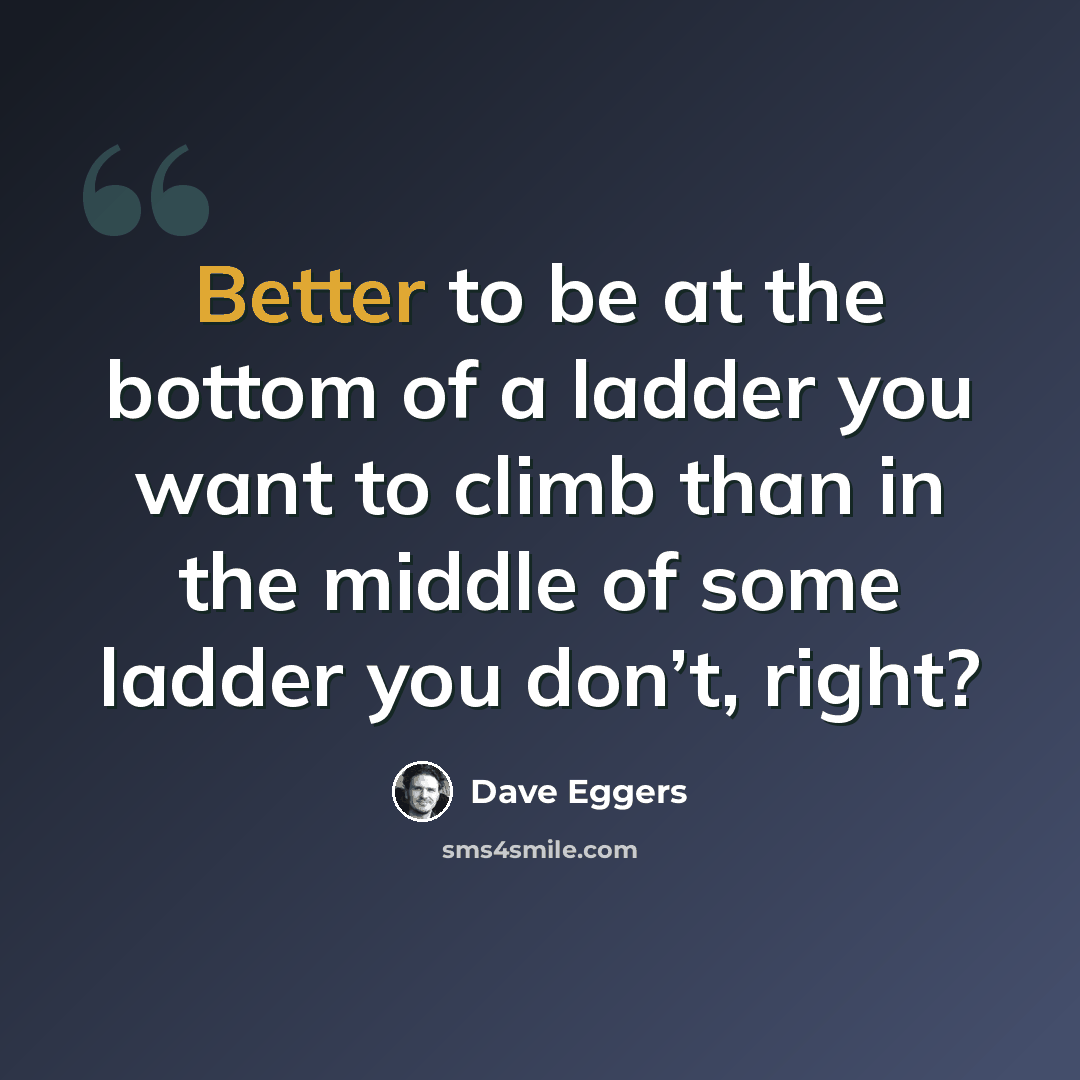 “Better to be at the bottom of a ladder you want to climb than in the middle of some ladder you don’t, right?” quote by Dave Eggers