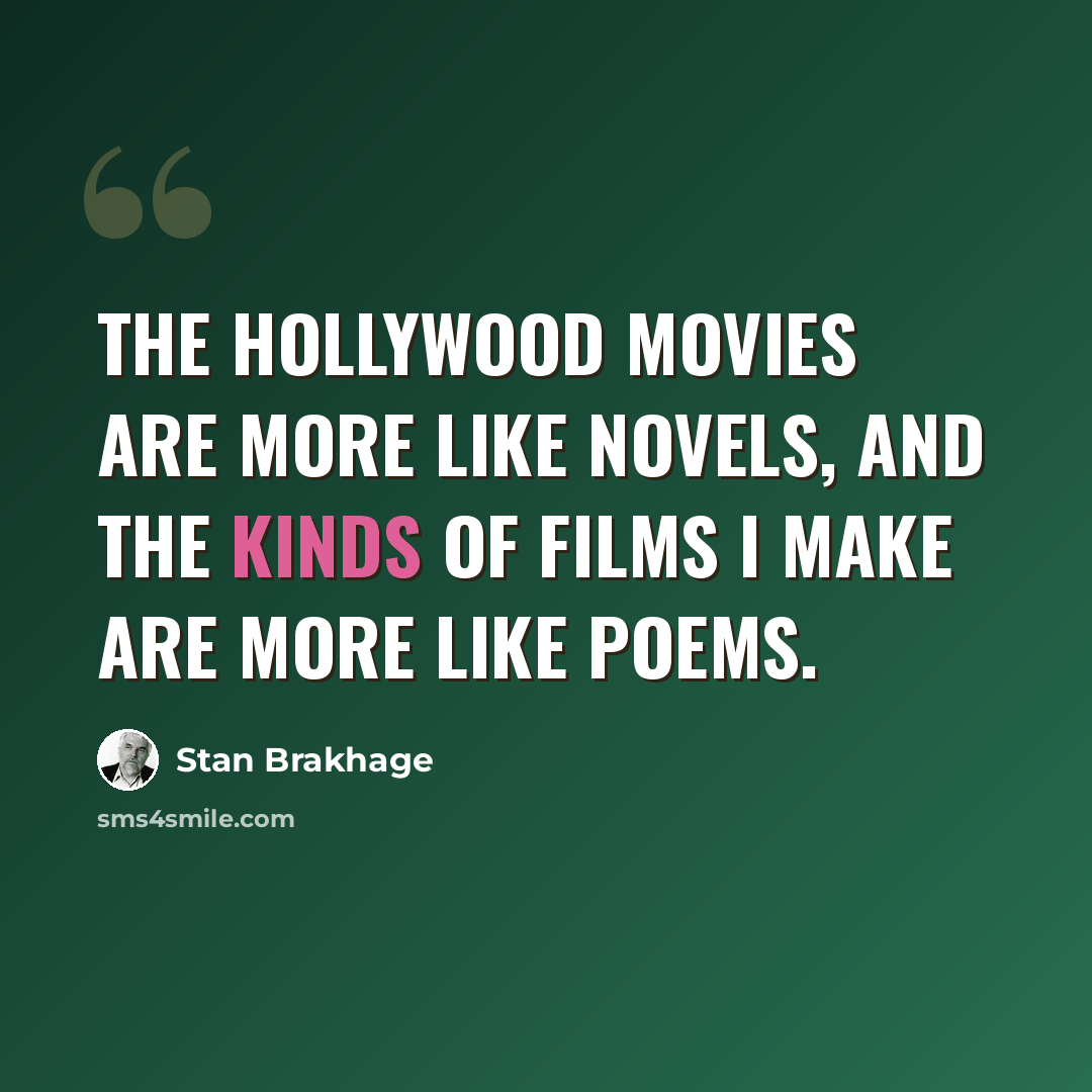 “The Hollywood movies are more like novels, and the kinds of films I make are more like poems.” quote by Stan Brakhage