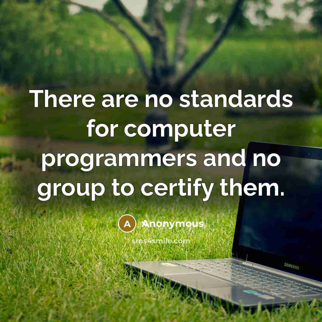 “There are no standards for computer programmers and no group to certify them.” quote by Anonymous
