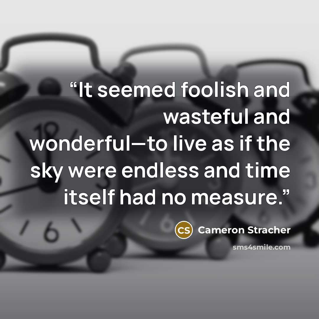 “It seemed foolish and wasteful and wonderful—to live as if the sky were endless and time itself had no measure.” quote by Cameron Stracher
