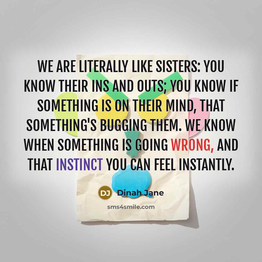 “We are literally like sisters: you know their ins and outs; you know if something is on their mind, that something's bugging them. We know when something is going wrong, and that instinct you can feel instantly.” quote by Dinah Jane