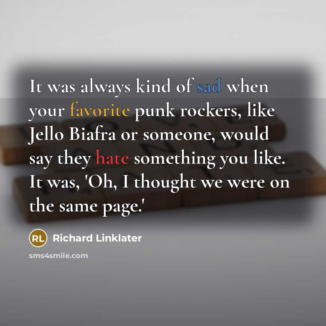 “It was always kind of sad when your favorite punk rockers, like Jello Biafra or someone, would say they hate something you like. It was, 'Oh, I thought we were on the same page.'” quote by Richard Linklater