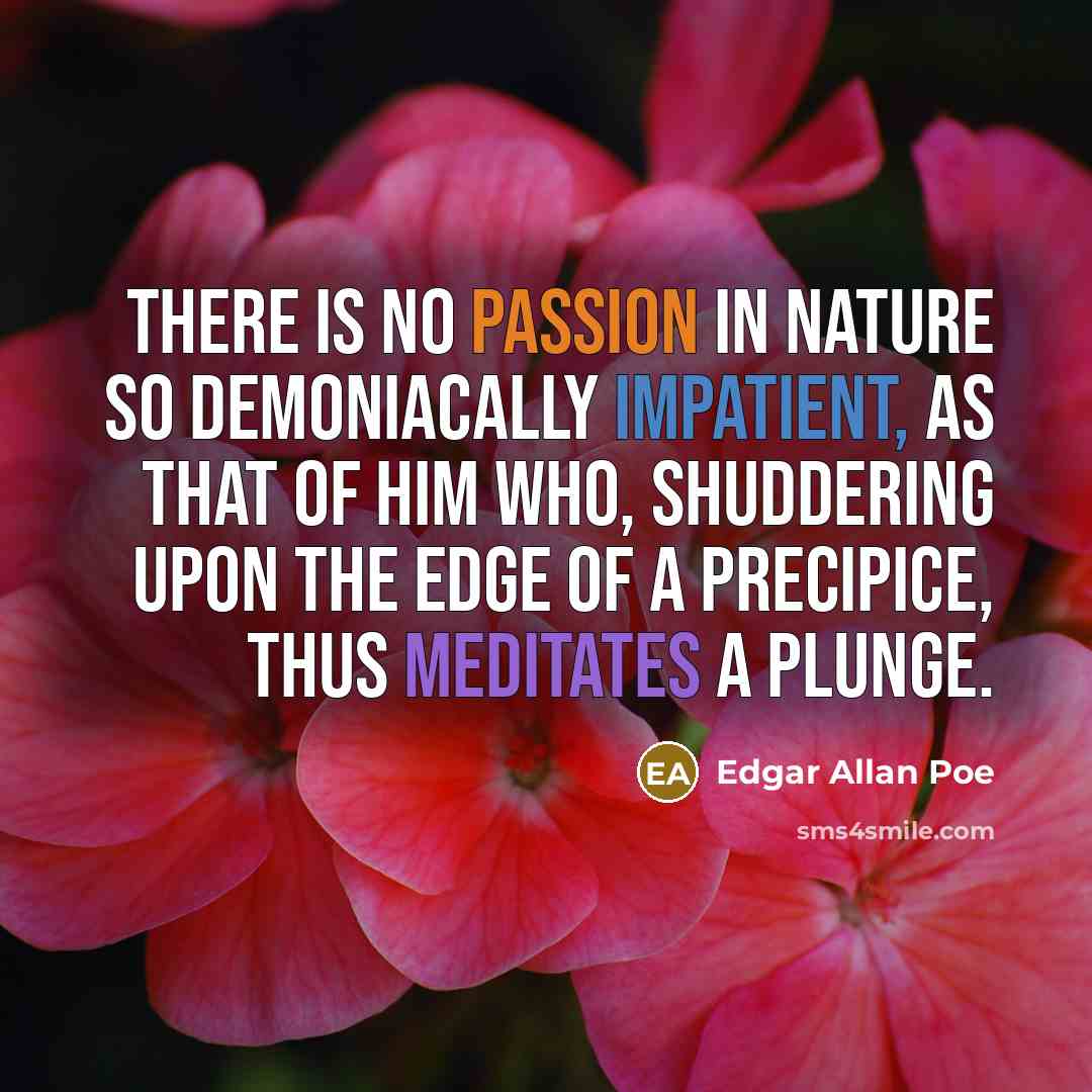 “There is no passion in nature so demoniacally impatient, as that of him who, shuddering upon the edge of a precipice, thus meditates a Plunge.” quote by Edgar Allan Poe